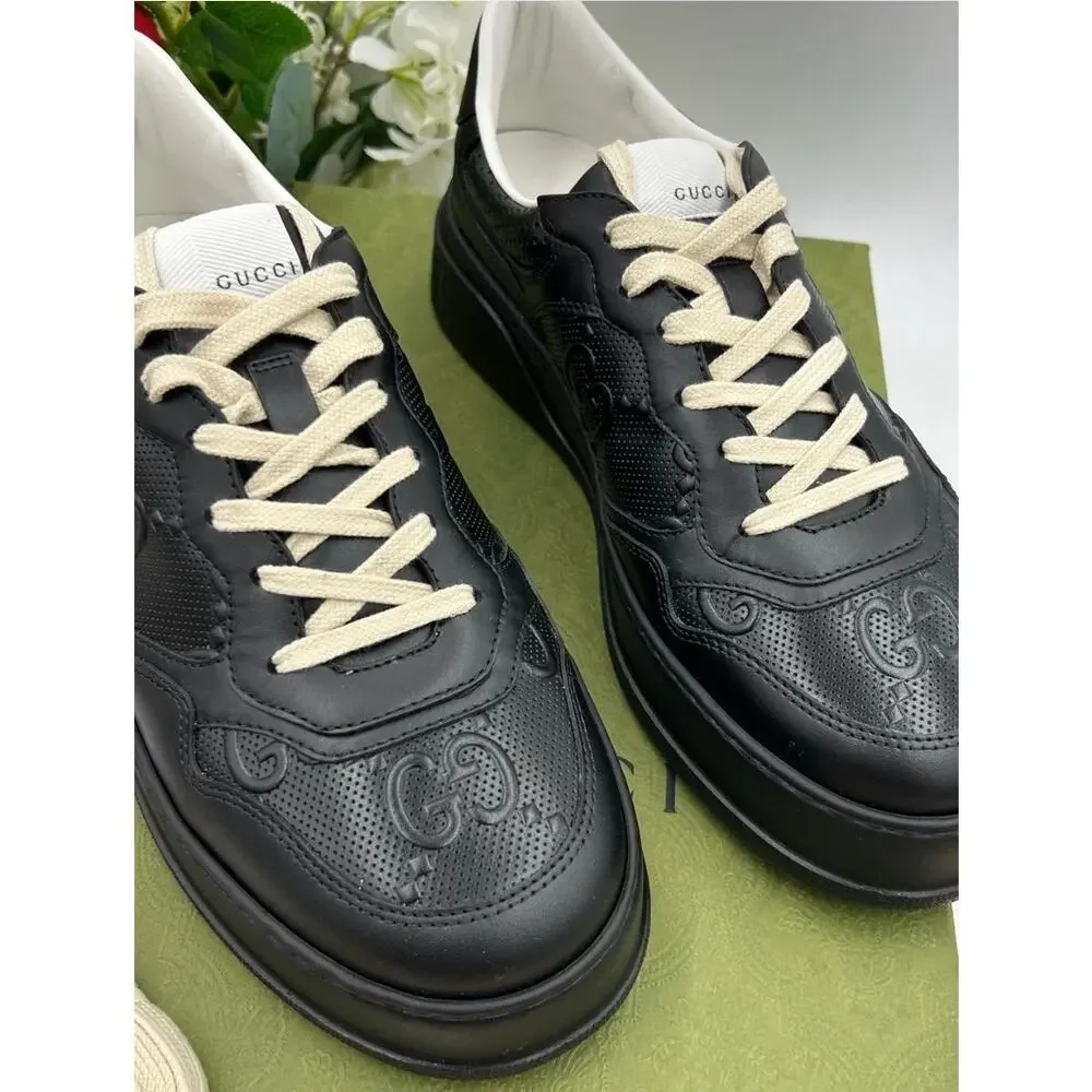 Men's Gucci GG embossed Leather sneakers size 9.5 fits 10 US made in Italy - Picture 4 of 12